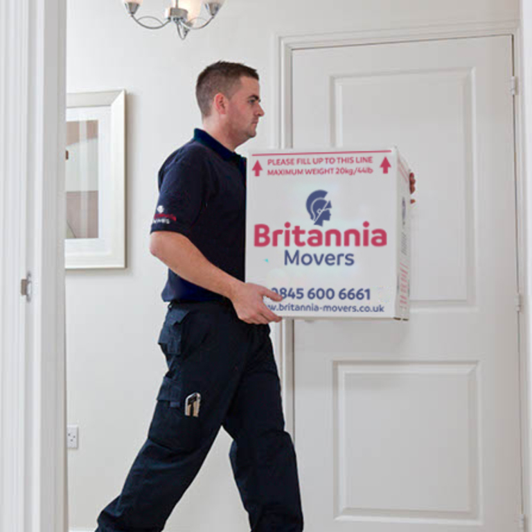 Secure storage units at Goodwins Removals & Storage facility in Staffordshire, filled with packed boxes.