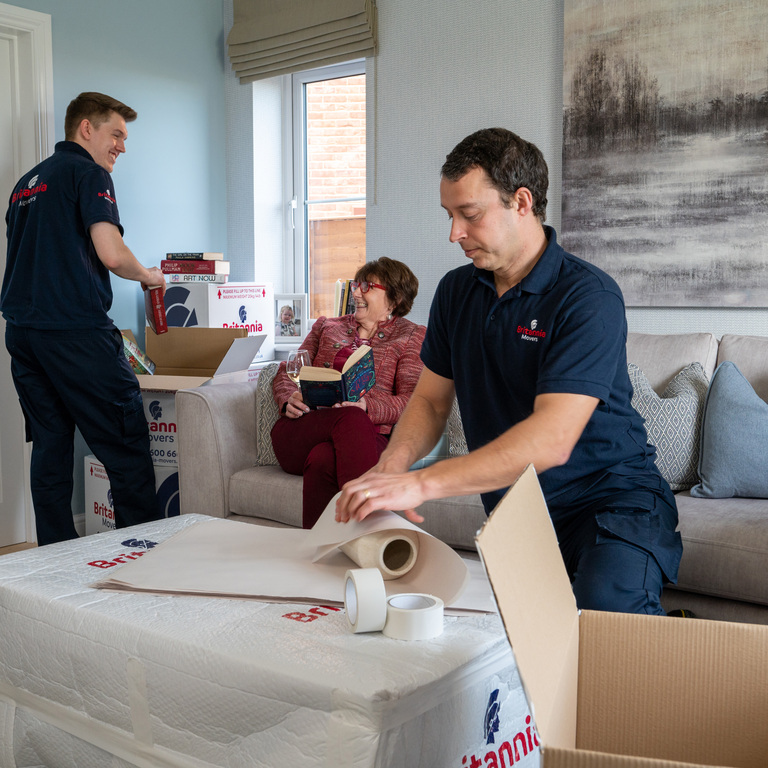 Interior of a Goodwins van, neatly packed with furniture and boxes for a safe move in Staffordshire.